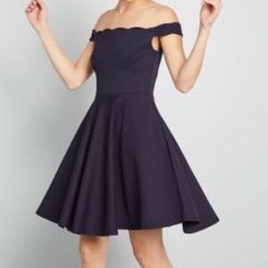 ModCloth plus size navy off the shoulder party dress